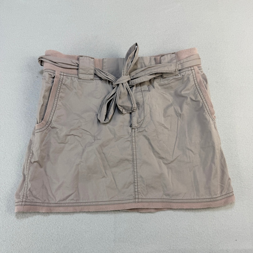 GapBody Women Taupe Mauve Cotton Mini Skirt Ribbed Elastic Tie Waist Size SP Y2K